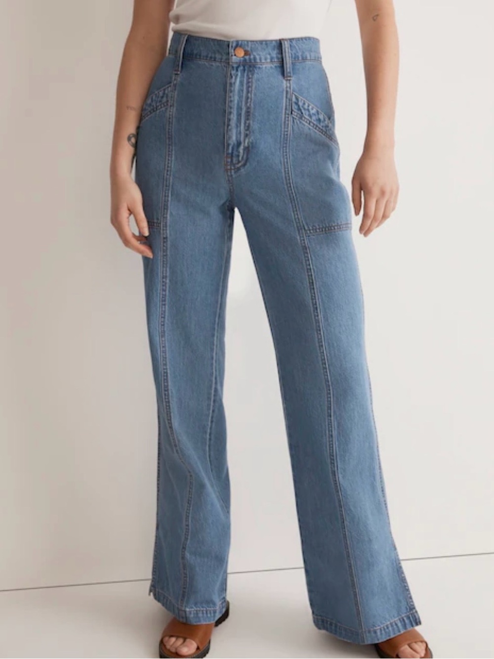 Madewell High Rise Front Seam Wide Leg Loose Jeans 30